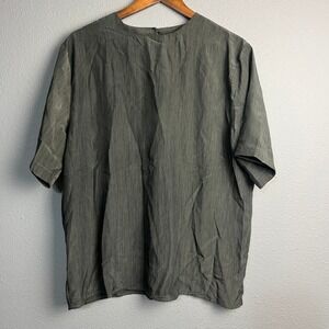 K.B. Lawrence Olive Green Satin Blouse Short Sleeve Office Career Top Size 16